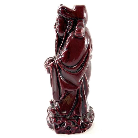 Vintage Chinese Shou Xing Longevity God Figurine Red Resin Statue 4.5” - Picture 4 of 5